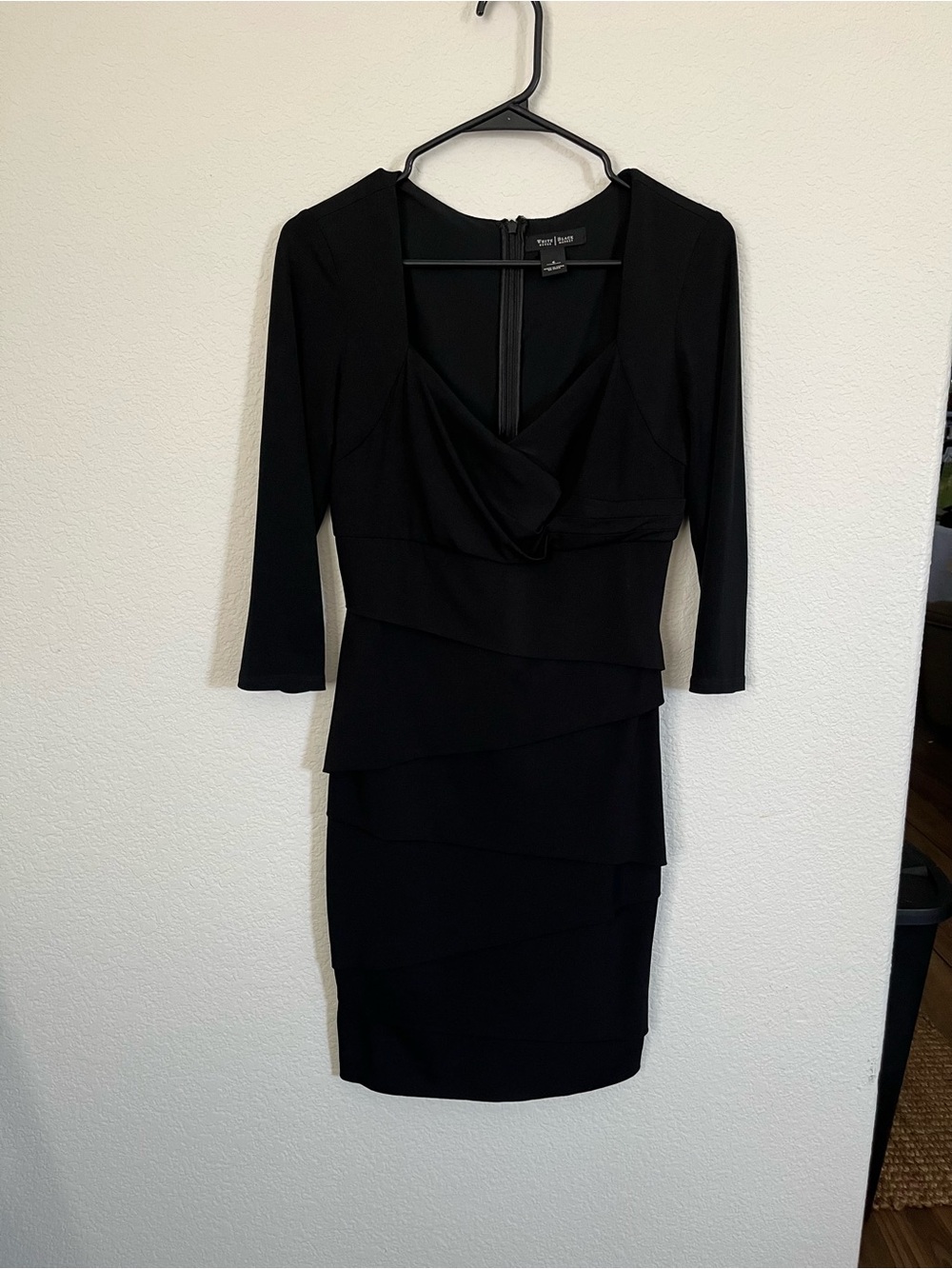 White House Black Market Black Draped Layered Sheath Dress